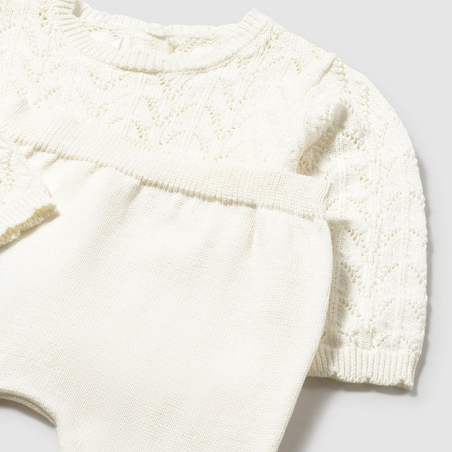 Baby Girl Pottery White Cotton-Feel Knit Set