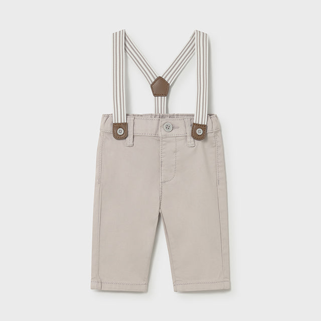 Baby Boy Steel Beige Trousers with Suspenders Set