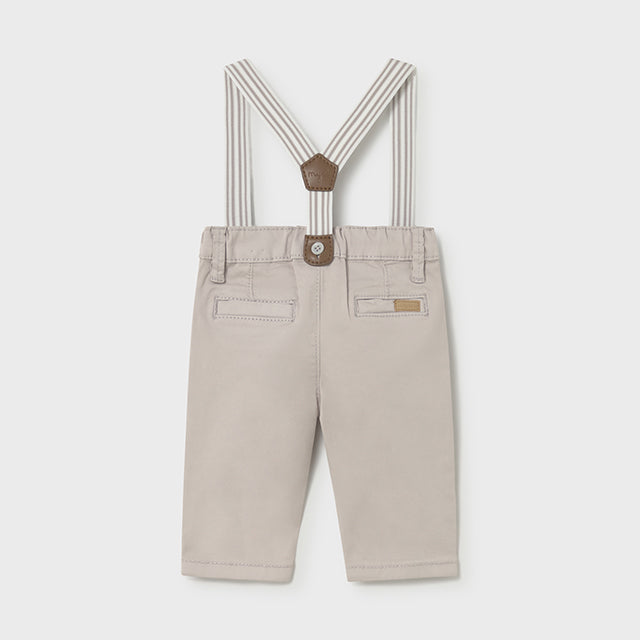 Baby Boy Steel Beige Trousers with Suspenders Set