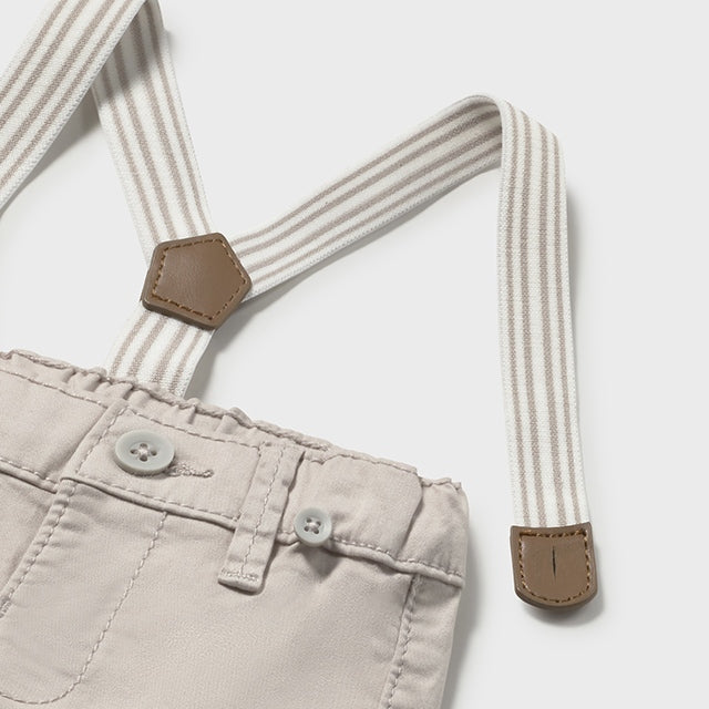 Baby Boy Steel Beige Trousers with Suspenders Set