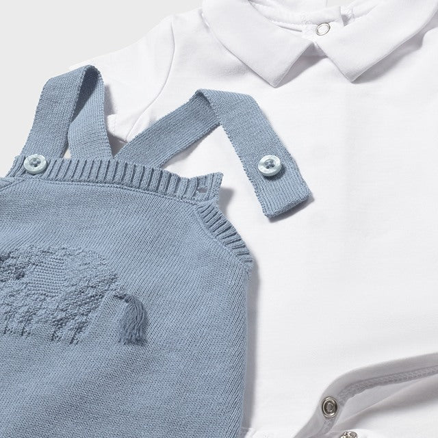 Baby Boy 2-Piece Atlantis Blue Knit Dungarees Set