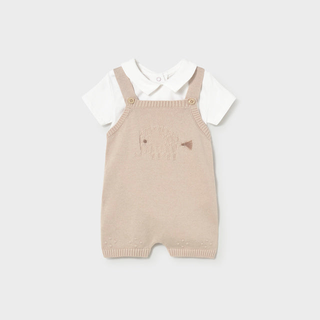 Baby Boy Mole Beige Knitted Elephant Overalls Set