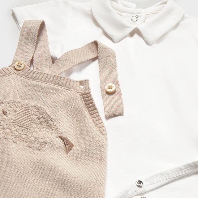 Baby Boy Mole Beige Knitted Elephant Overalls Set
