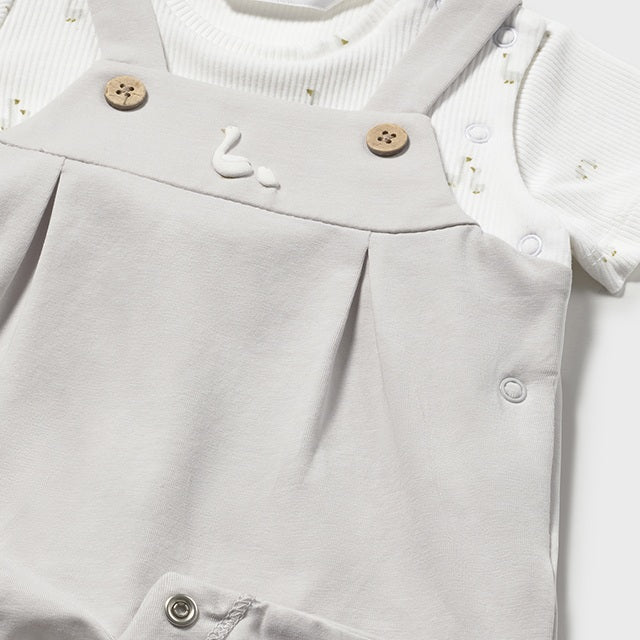 Infant Silver Grey Shorty Romper with Swan Embroidery