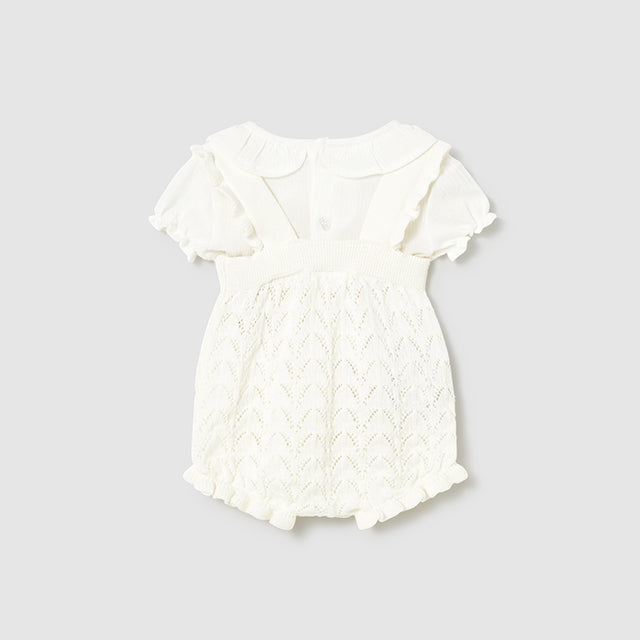 Baby Girl Pottery White Knit Dungaree Set