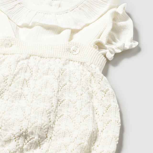 Baby Girl Pottery White Knit Dungaree Set