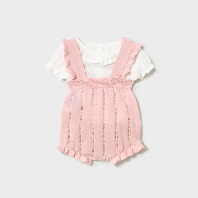 Baby Girl Soft Cotton Short Sleeve Top with Ruffle Collar and Puff Sleeves