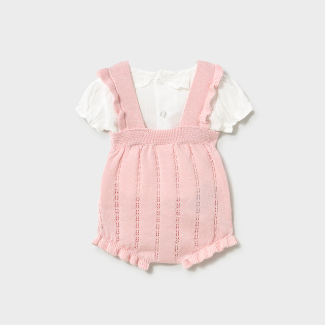 Baby Girl Soft Cotton Short Sleeve Top with Ruffle Collar and Puff Sleeves