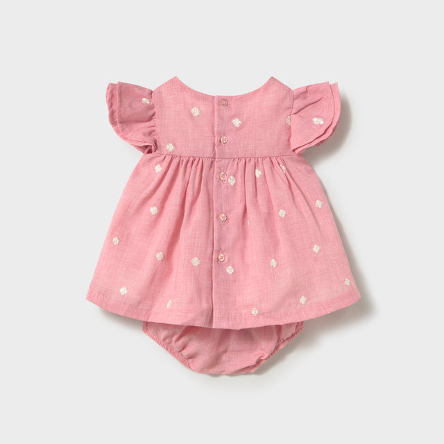 Baby Girl Pink Embroidered Linen Dress