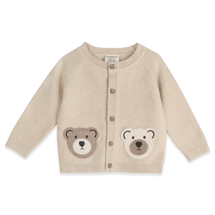 Cozy Bear Applique Knit Baby Cardigan & Pant Set (Organic Cotton)