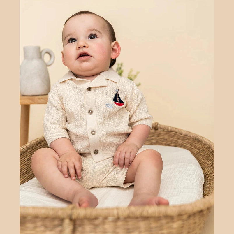 Organic Cotton Sailboat Embroidered Baby Set