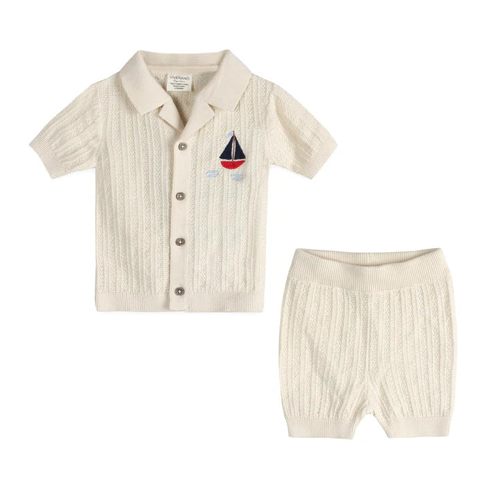 Organic Cotton Sailboat Embroidered Baby Set