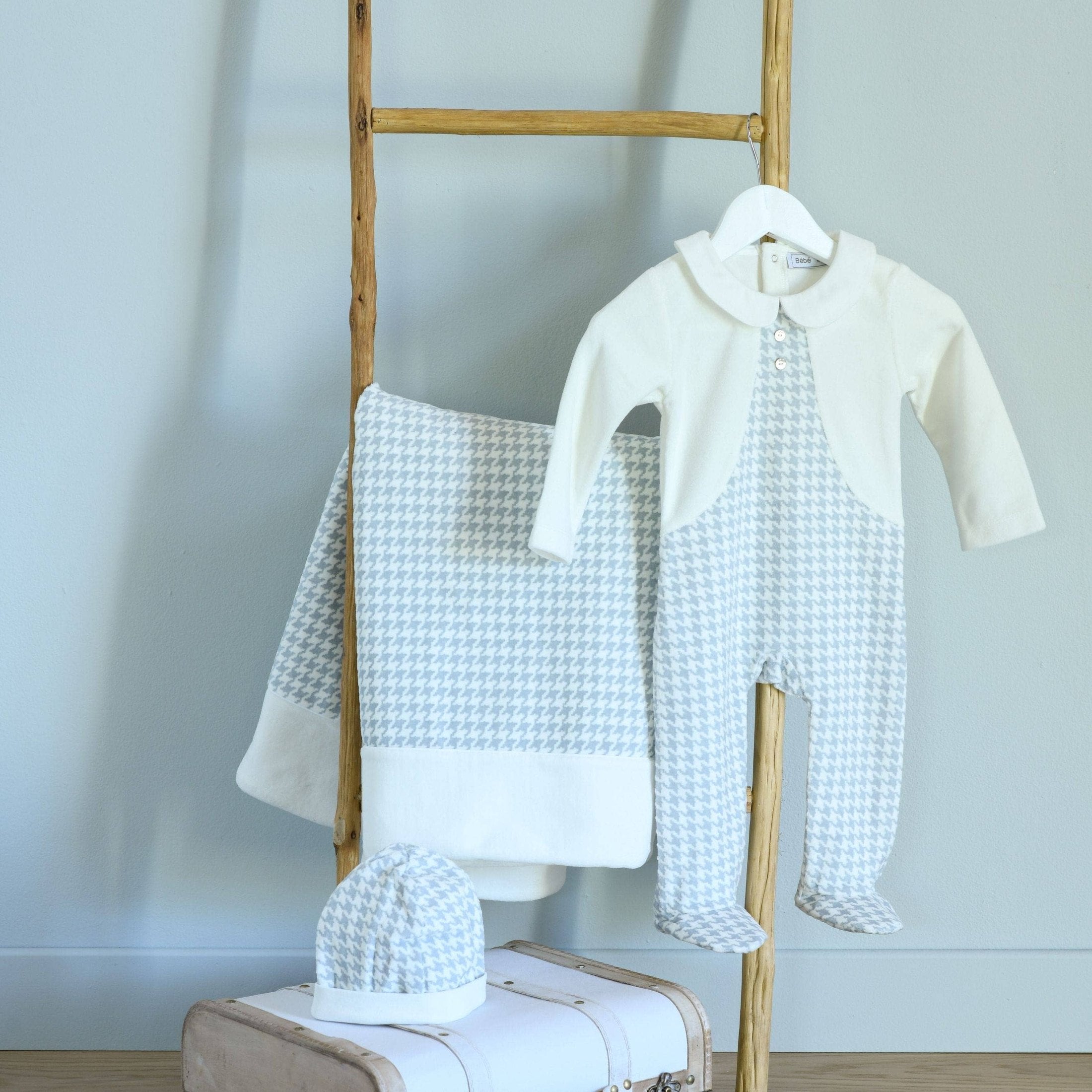 ELEONOR | Light Blue and White Houndstooth Baby Onesie