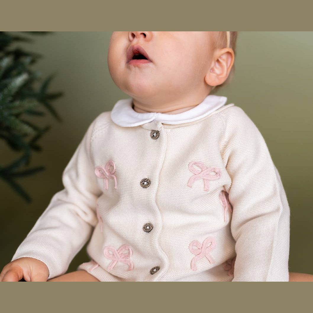 Zoe Bow Sweater Knit Baby Button Cardigan and Legging Set