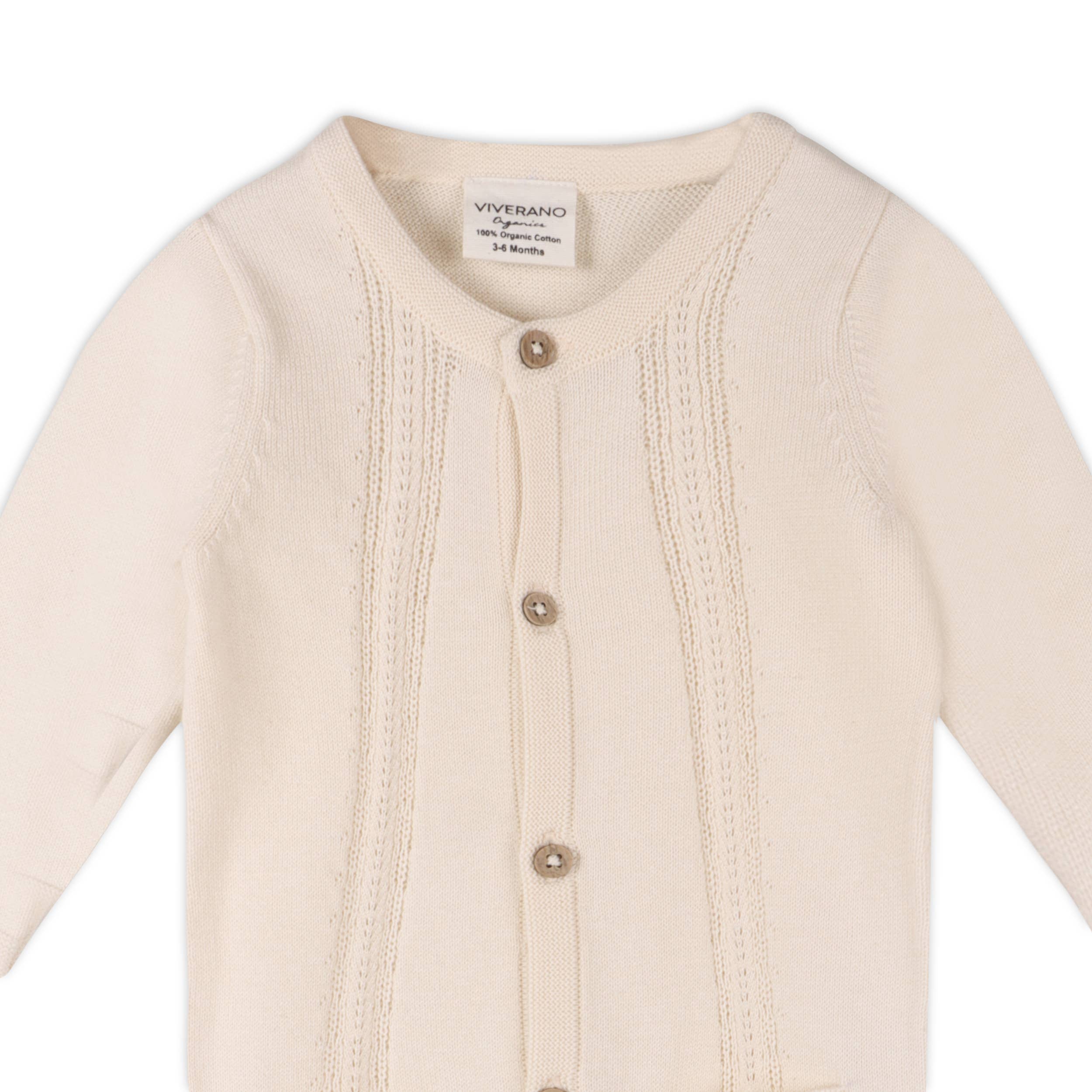 Natural Pointelle Sweater Knit Pocket Baby Jumpsuit