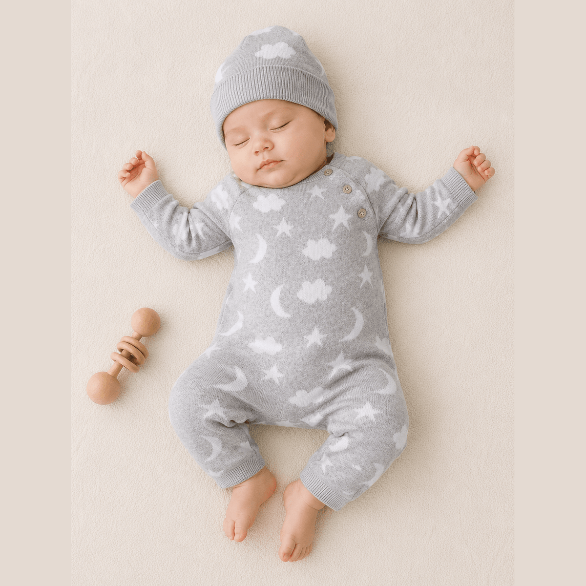 Baby Blue Moon & Stars Dream Knit Jumpsuit Romper