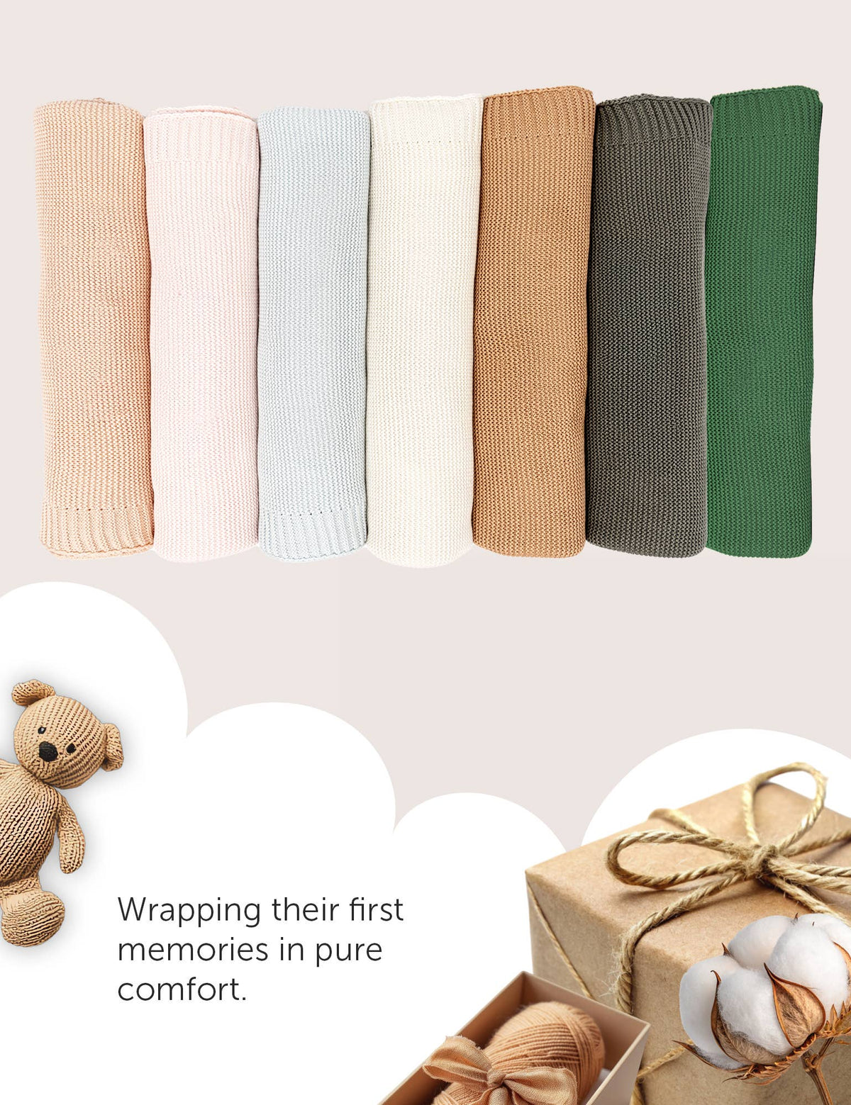 Cream Soft Cotton Bubble Knit Baby Stroller Blanket
