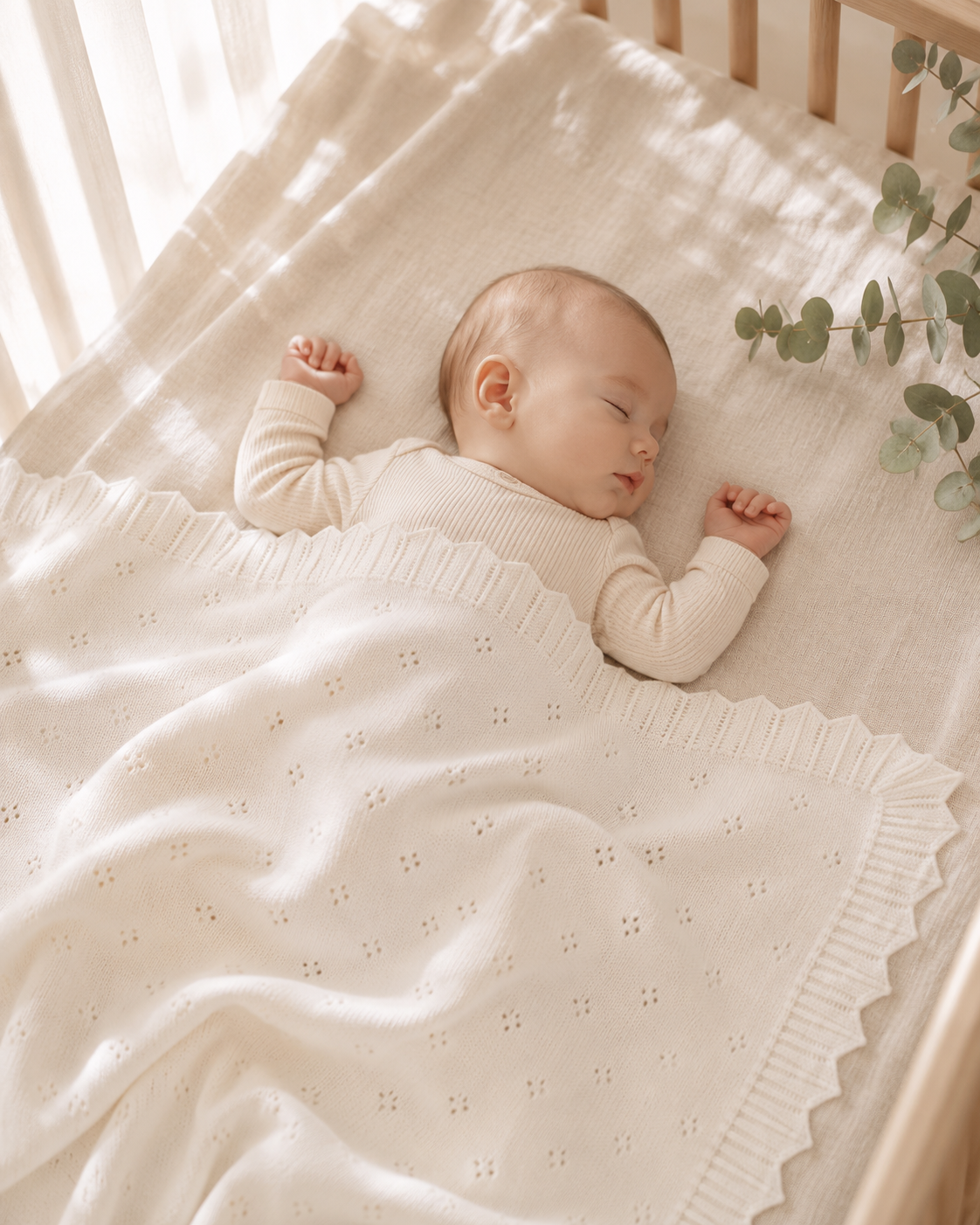 Dove White Classic Pointelle Knit Baby Blanket