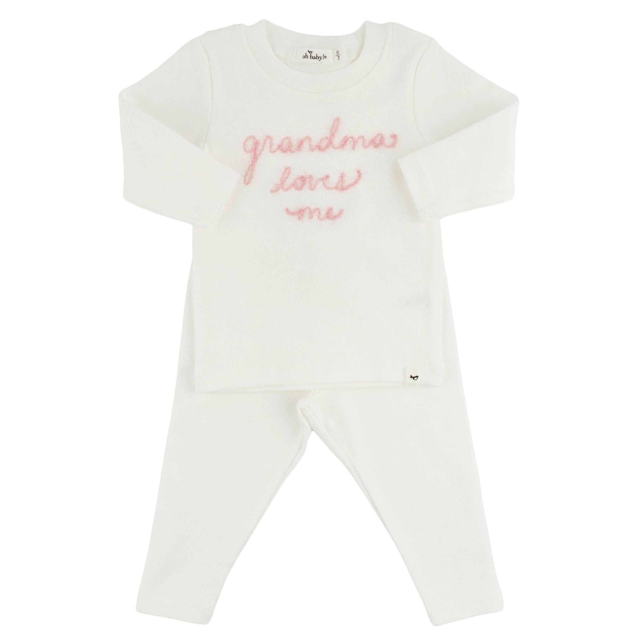 Baby Girl Two-Piece Set – Pink Embroidered “Grandma Loves Me” Clothes