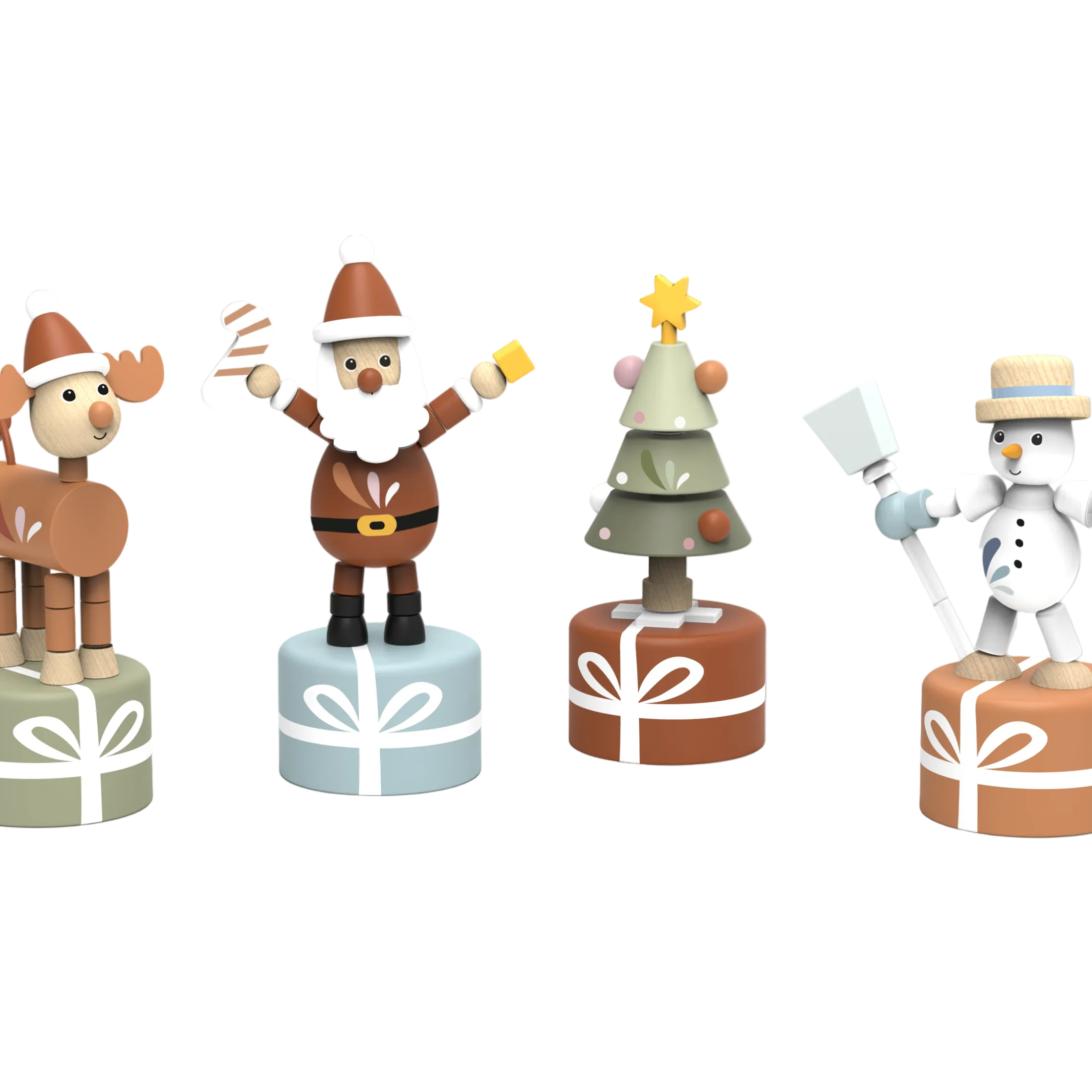 12-Piece Wooden Christmas Pushing Puppet Display