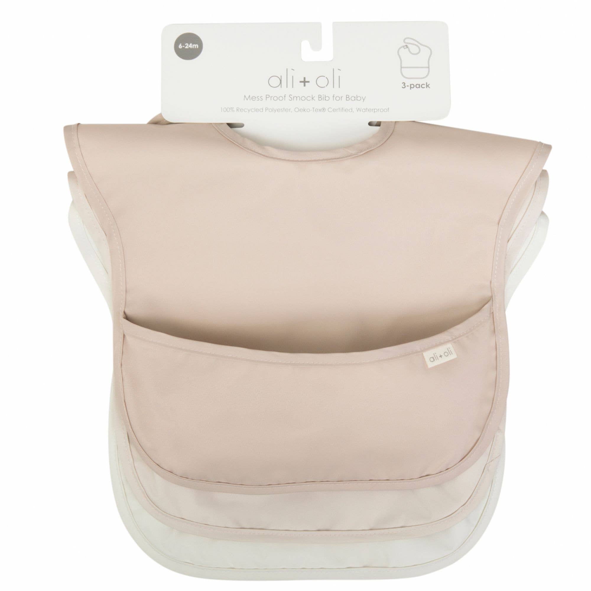 Neutral 3-pc Sleeveless Smock Bib Set for Baby & Toddler