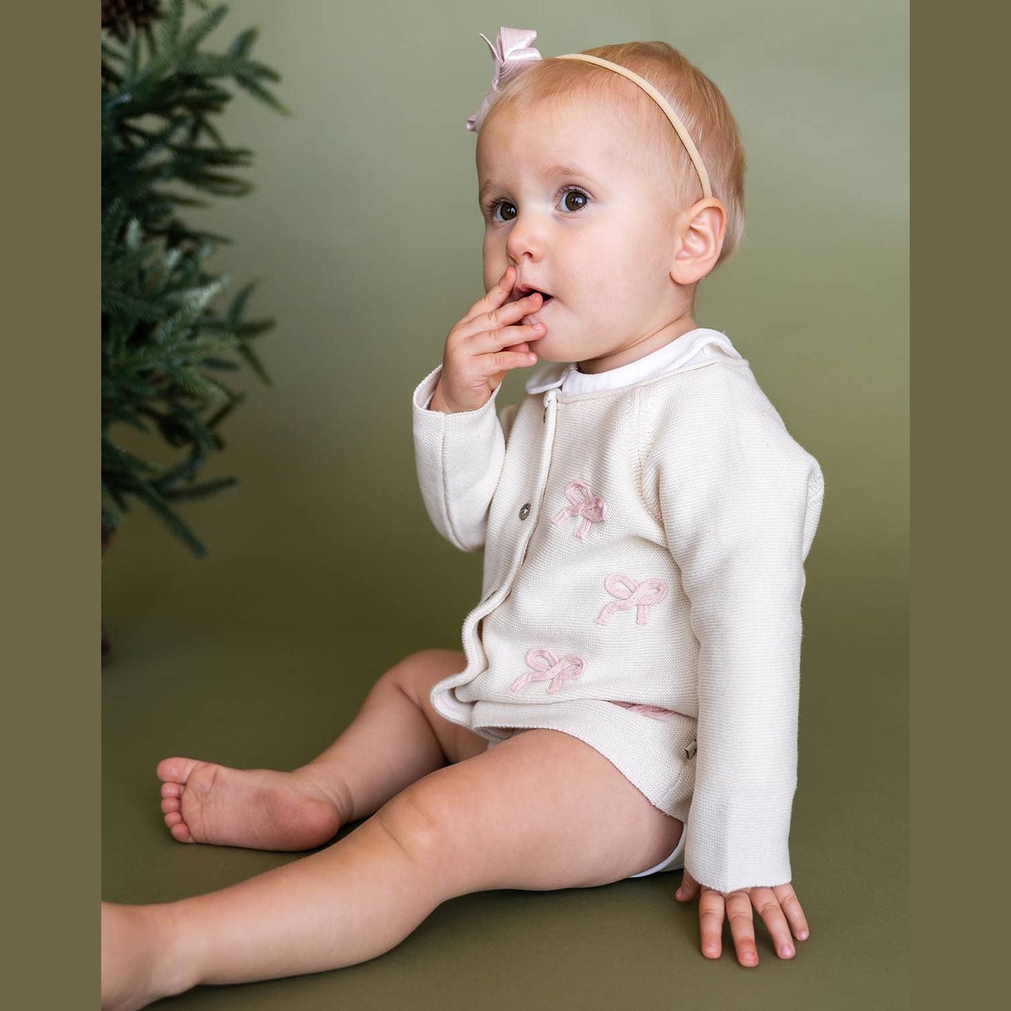 Zoe Bow Sweater Knit Baby Button Cardigan and Legging Set