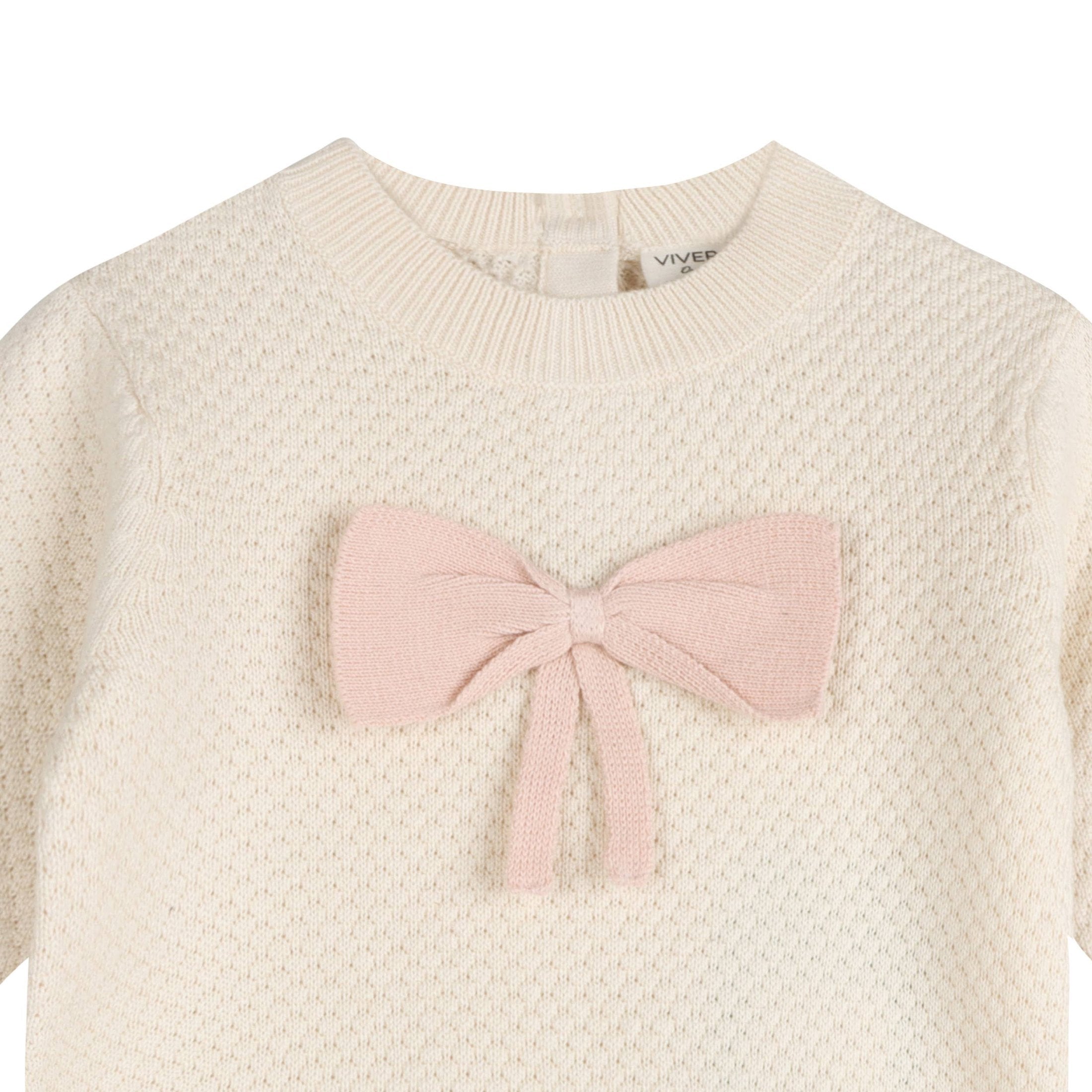 Cream Bow Knit Baby Sweater and Legging Set