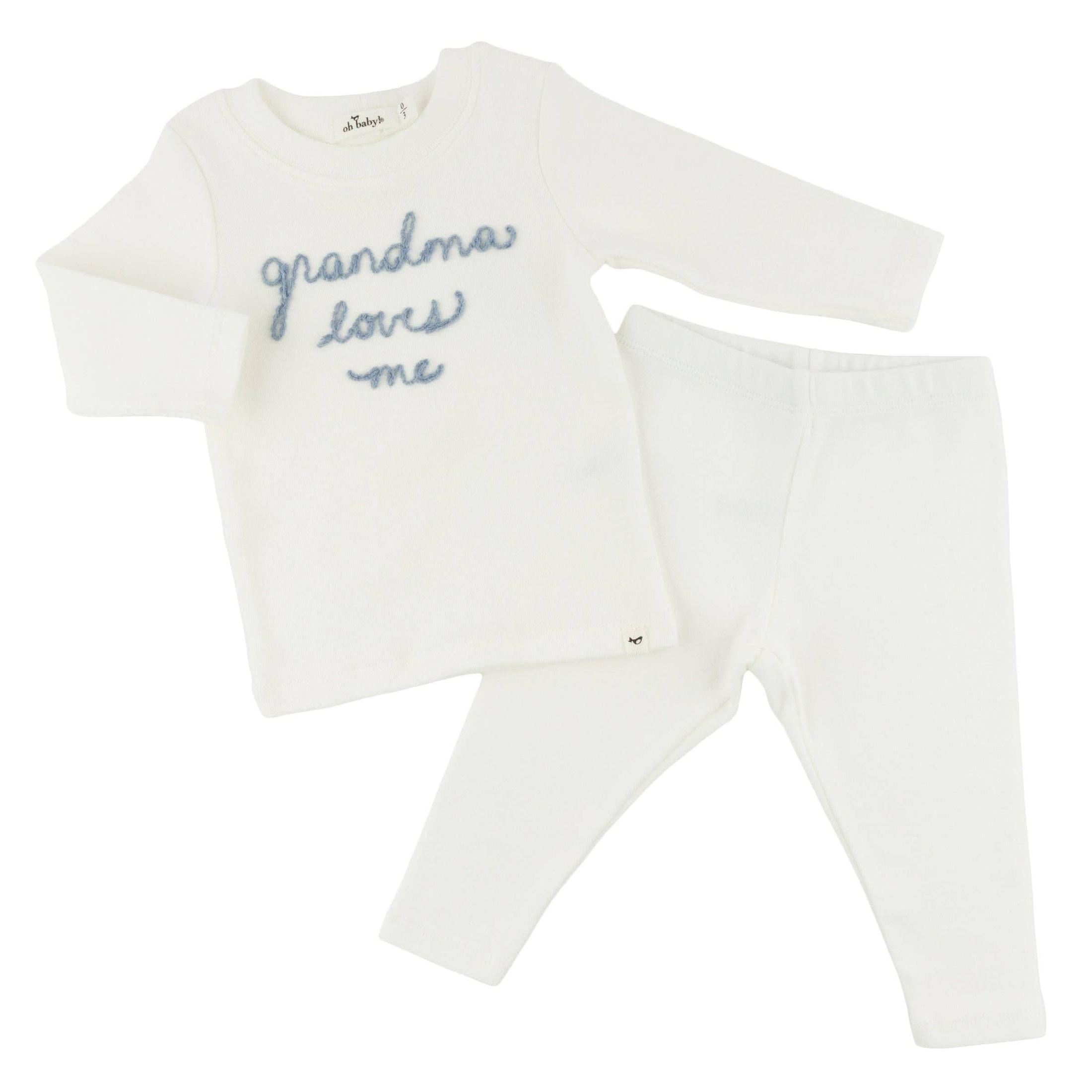 Oh baby! Two Piece Set - "Grandma Loves Me" Fog Embroidered