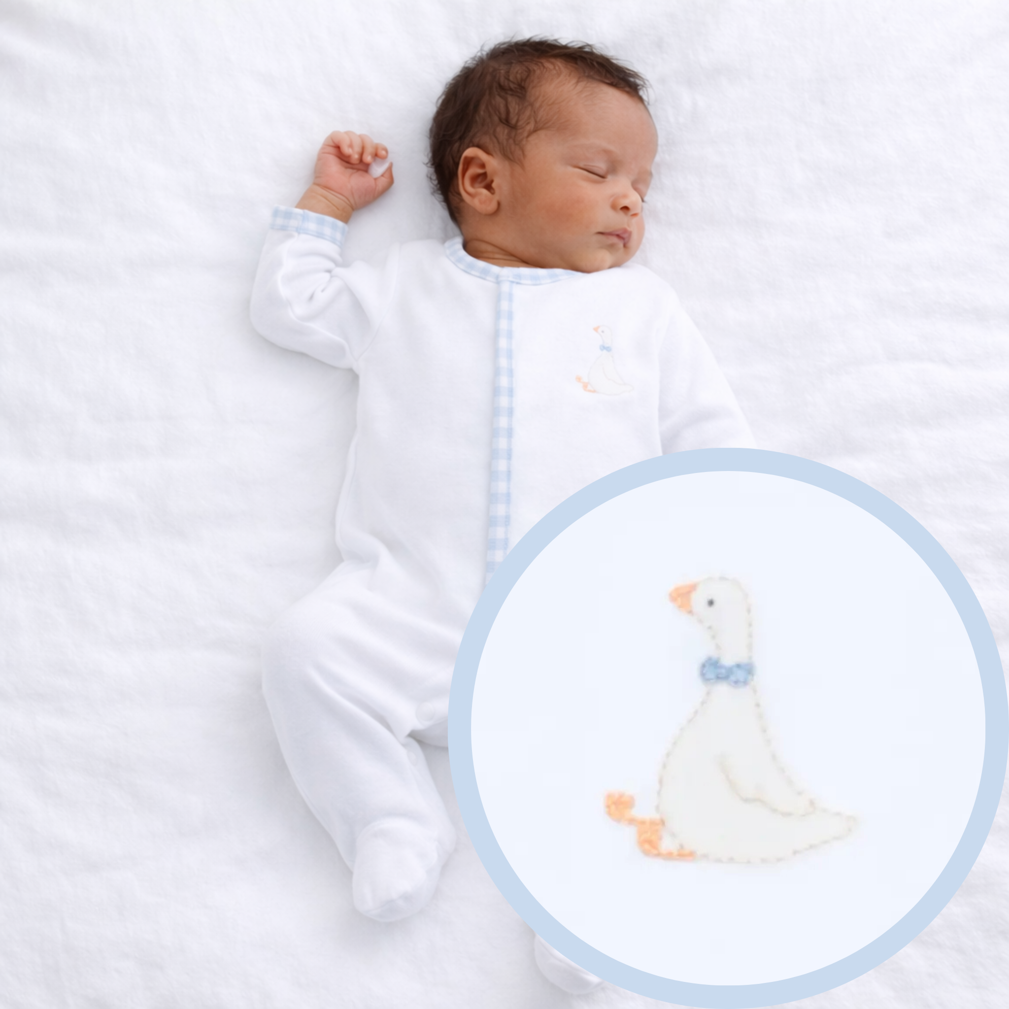 Light Blue Baby Embroidered Duckling Sleepsuit