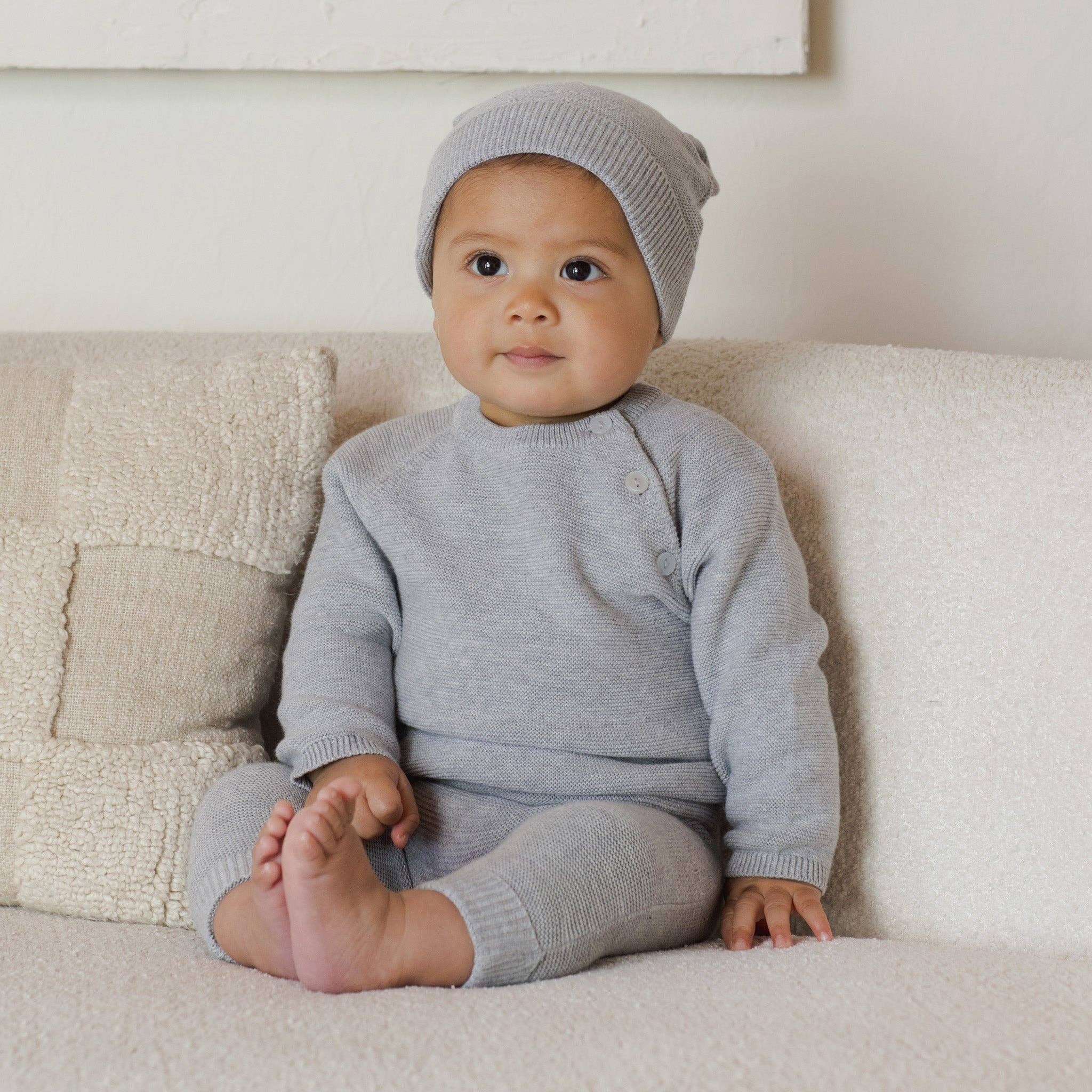 Baby & Toddler 2-Piece Dusty blue Fine Knit Sweater and Ribbed Pant Set