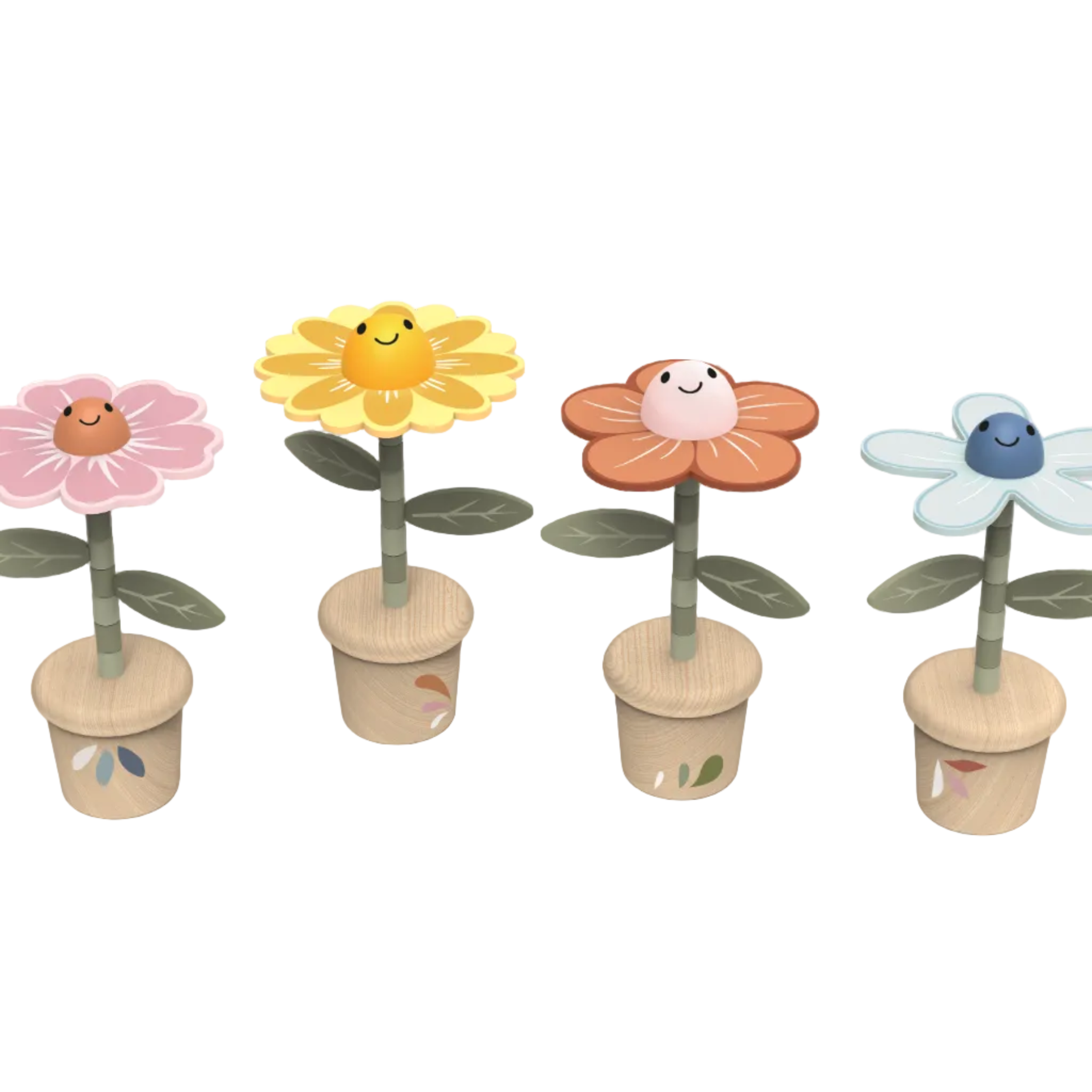 12-Piece Wooden Flower Pushing Puppet Display