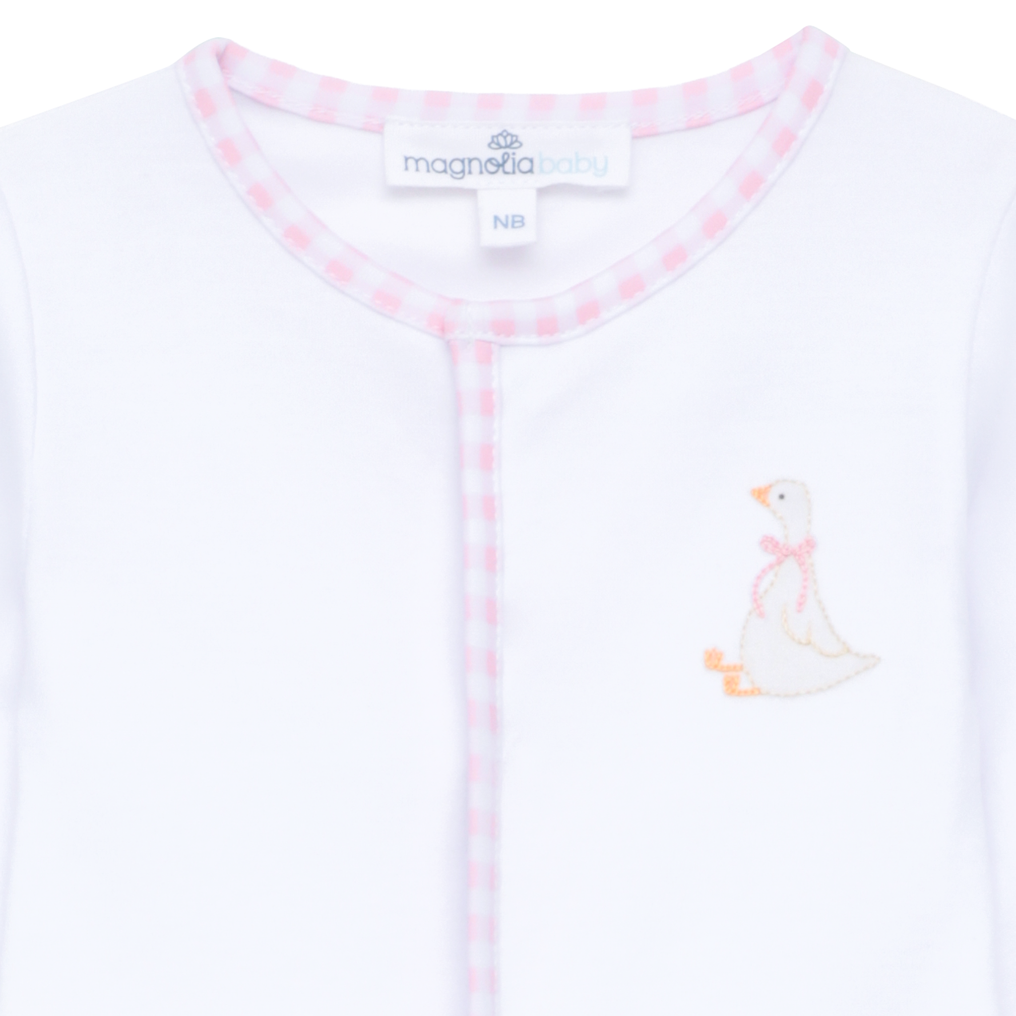 Pink Gingham & Duck Embroidered Footed Romper