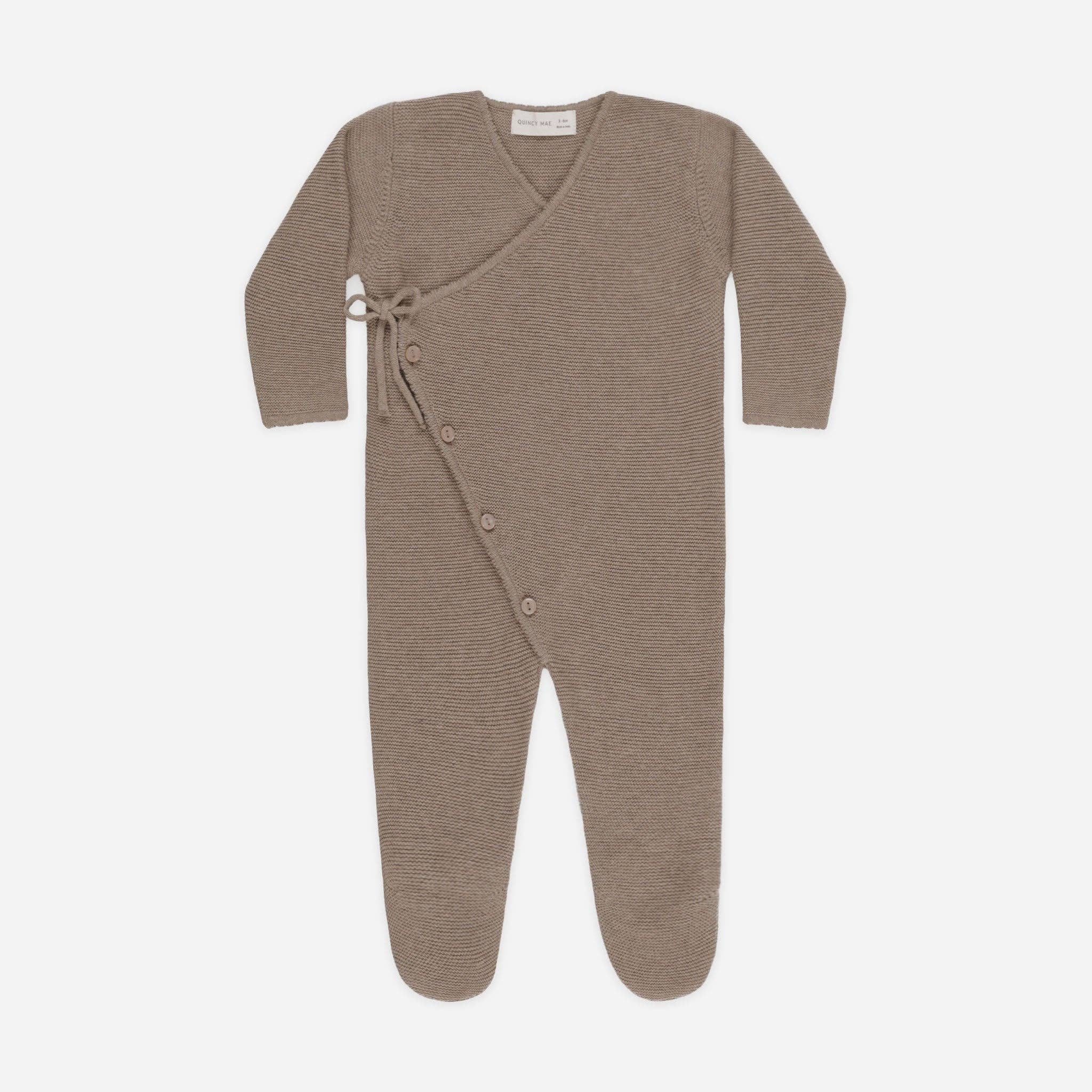 Heathered Mocha Wrap Footie with Side Tie & Cozy Fit