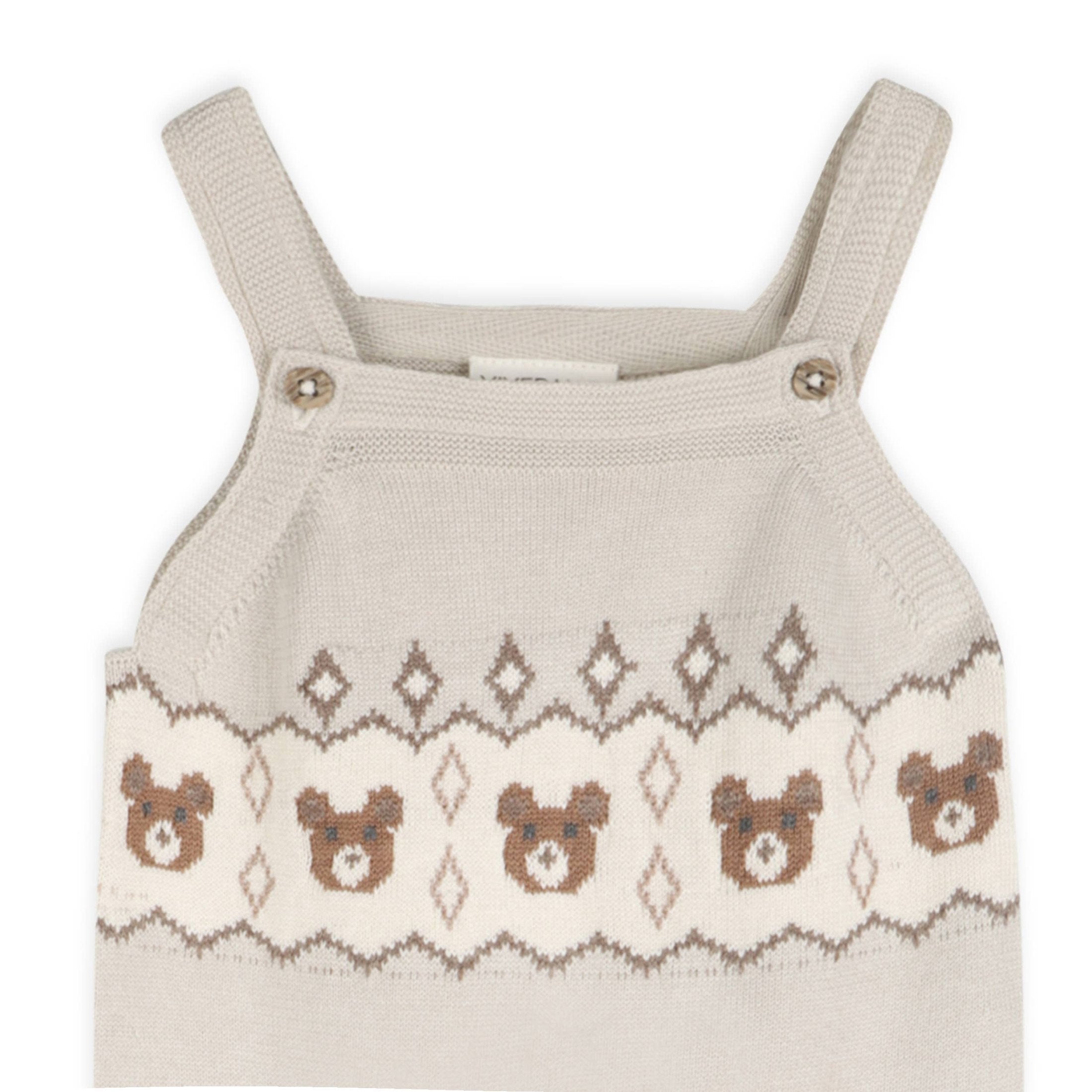 Bear Fair Isle Knit Baby Overall Set – Stone