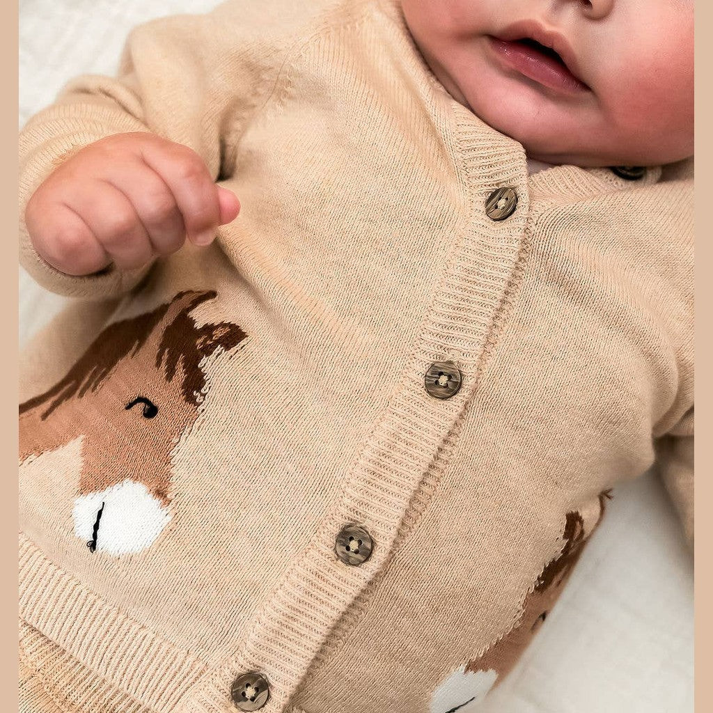 Organic Oatmeal Cotton Horse Baby Cardigan