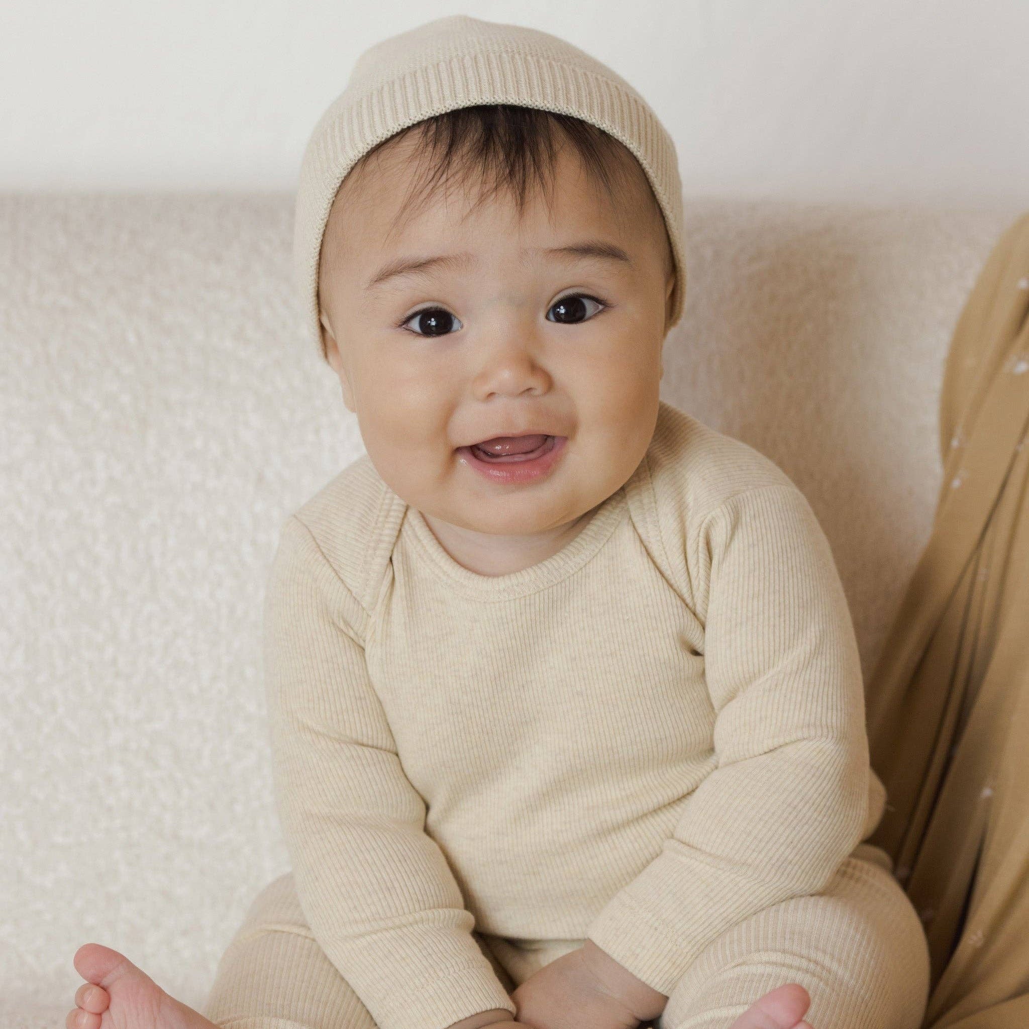 Gentle Cotton Neutral Knit Baby Beanie