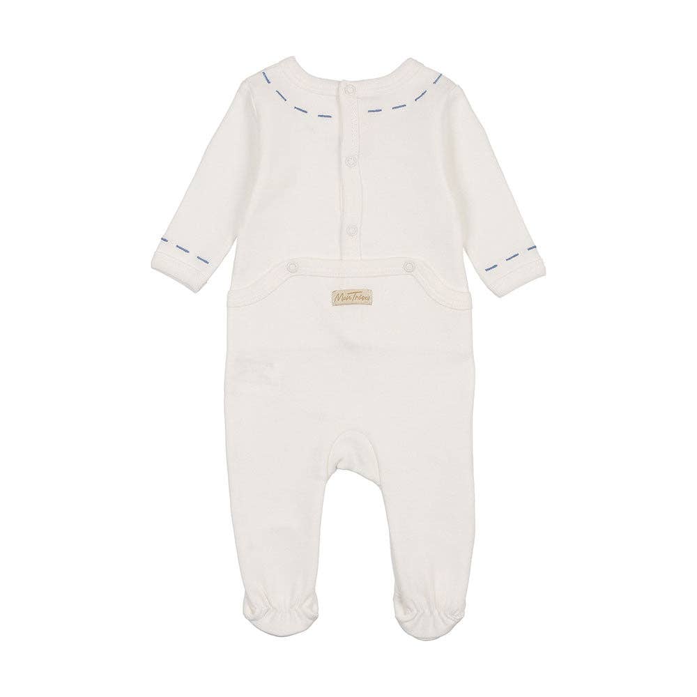 Soft Stitches Ivory & Blue Knit Baby Footie