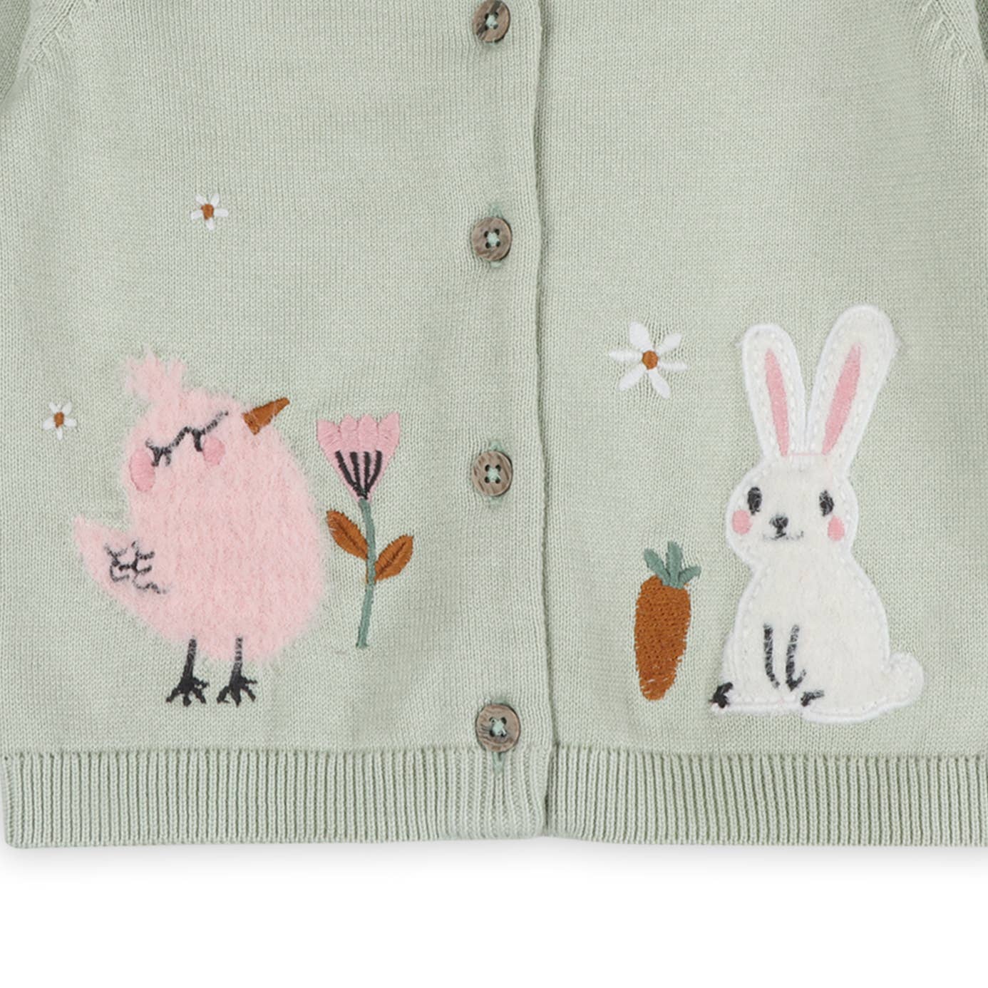 Sage Green Furry Chick & Bunny Baby Knit Cardigan