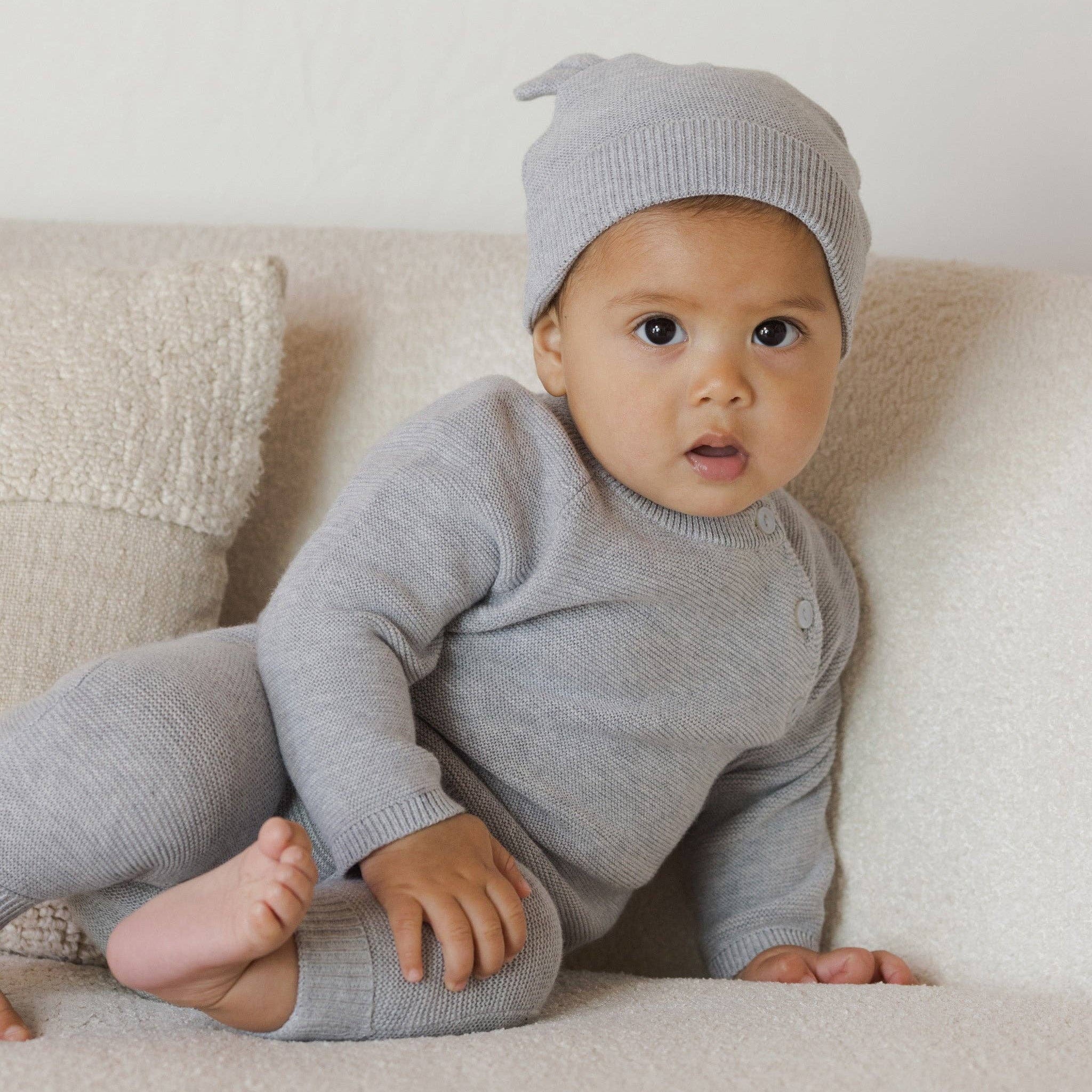Baby & Toddler 2-Piece Dusty blue Fine Knit Sweater and Ribbed Pant Set