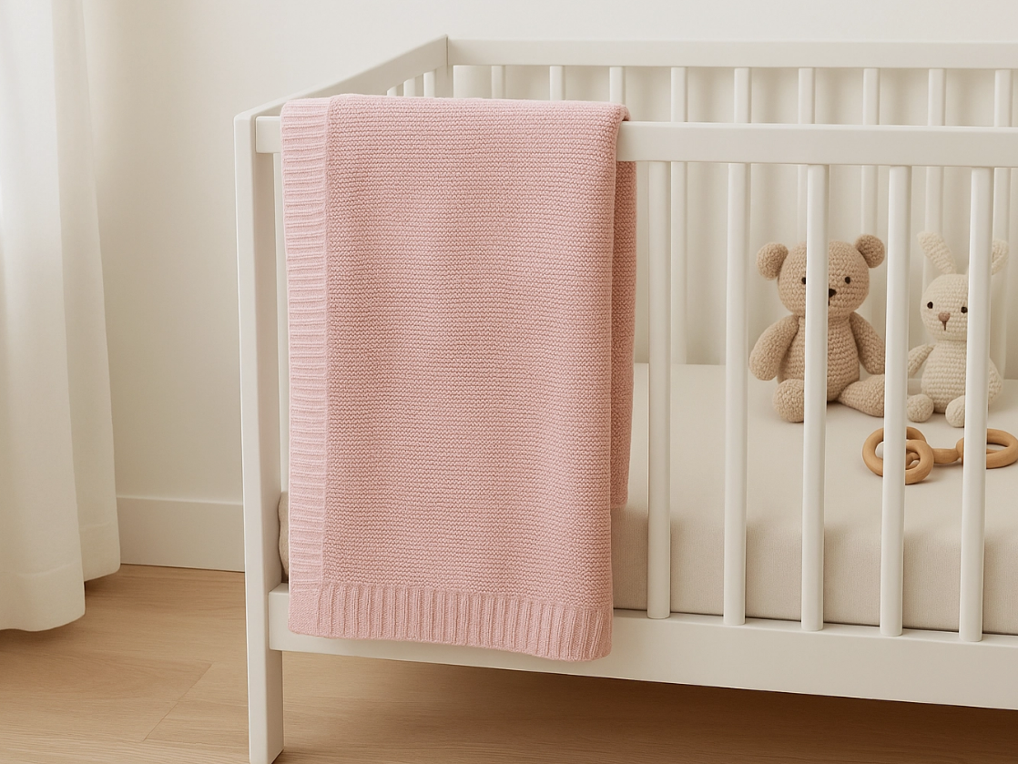Cream Soft Cotton Bubble Knit Baby Stroller Blanket