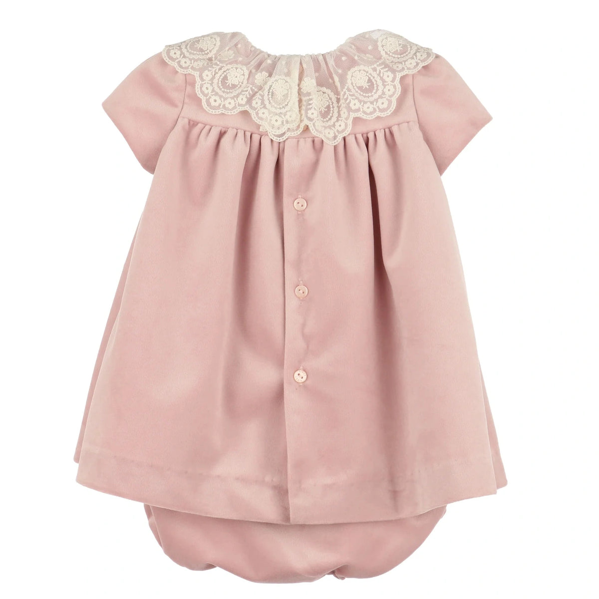 Luli & Me Girls Deluxe Velvet Float Dress - Lace Collar - Rose Pink