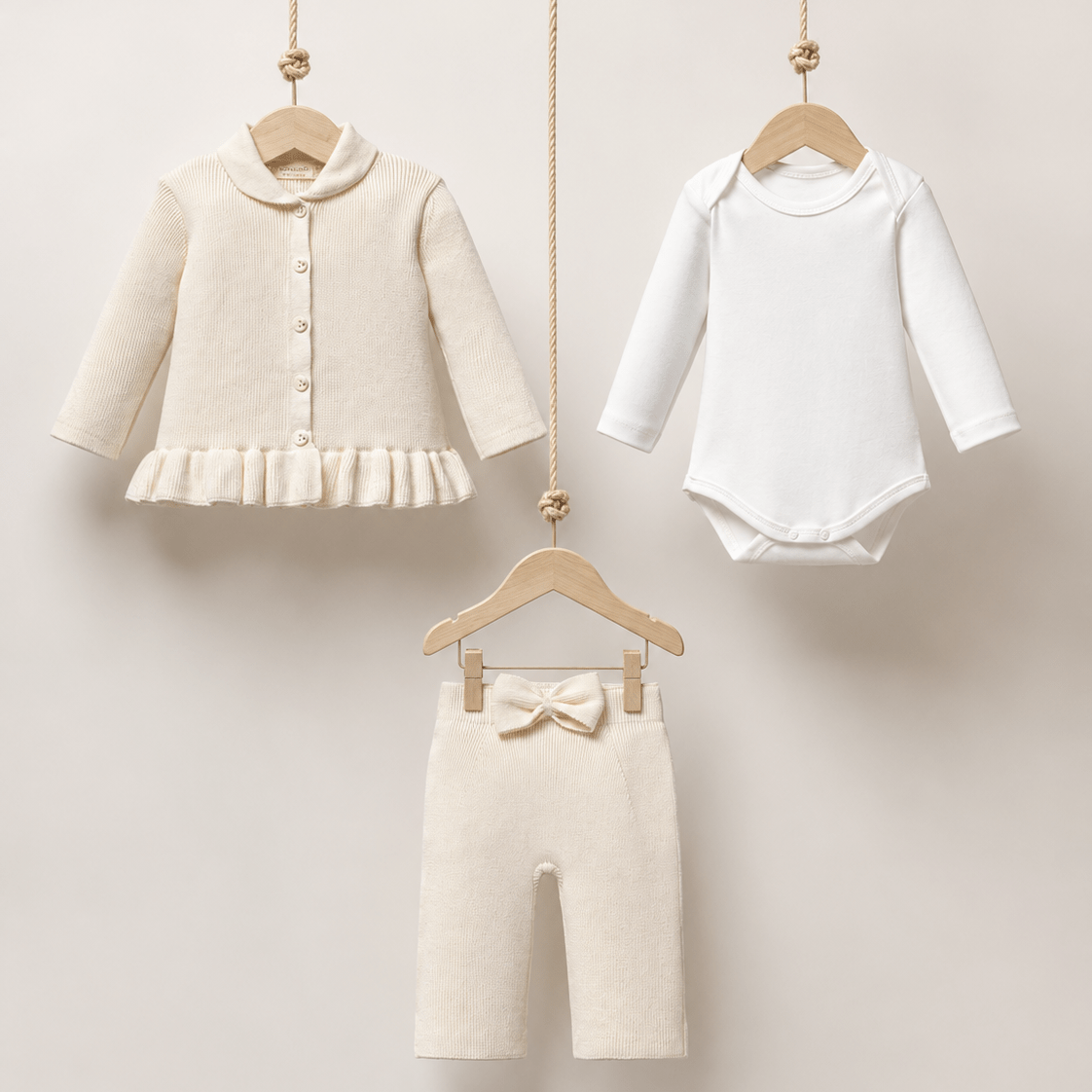 3-Piece Cream Organic Cotton Baby Cardigan Set
