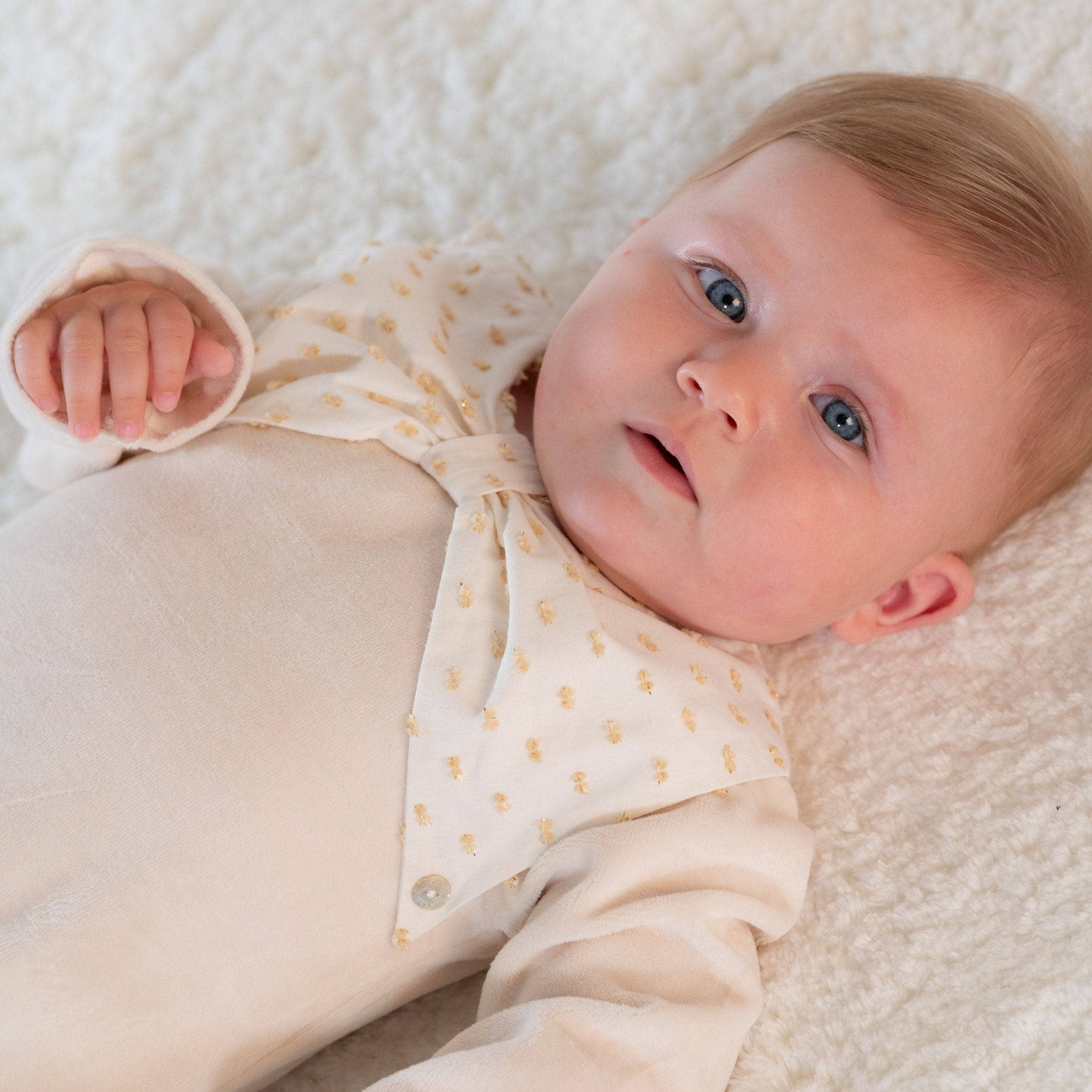 Baby Girl Ivory Velour Babygrow with Bow Detail - Cerise