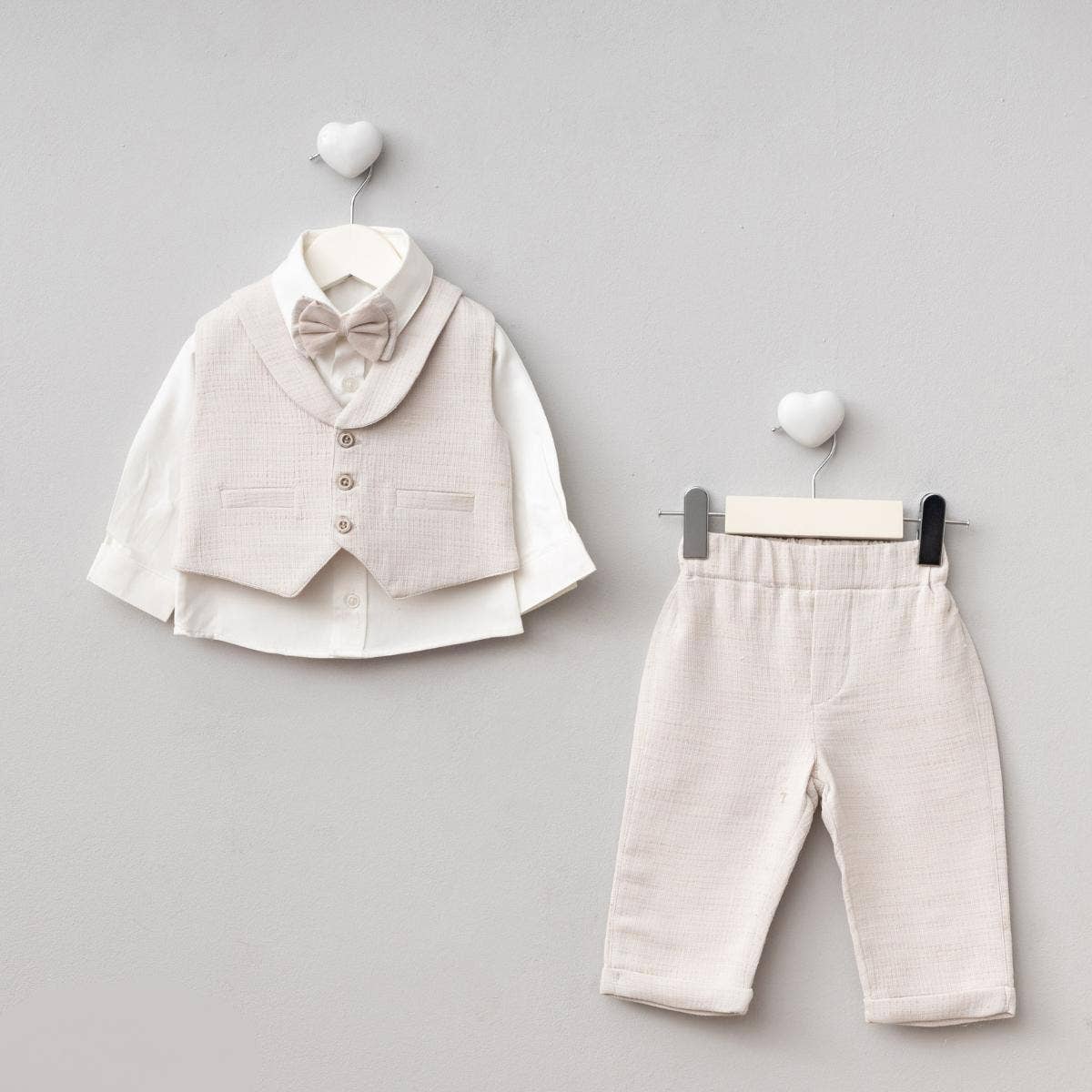 Baby Boy Muslin Outfit Set – 4 Piece Formal Suit with Shirt
