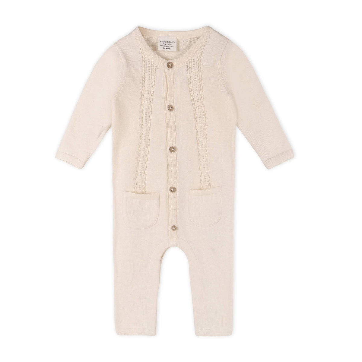 Natural Pointelle Sweater Knit Pocket Baby Jumpsuit