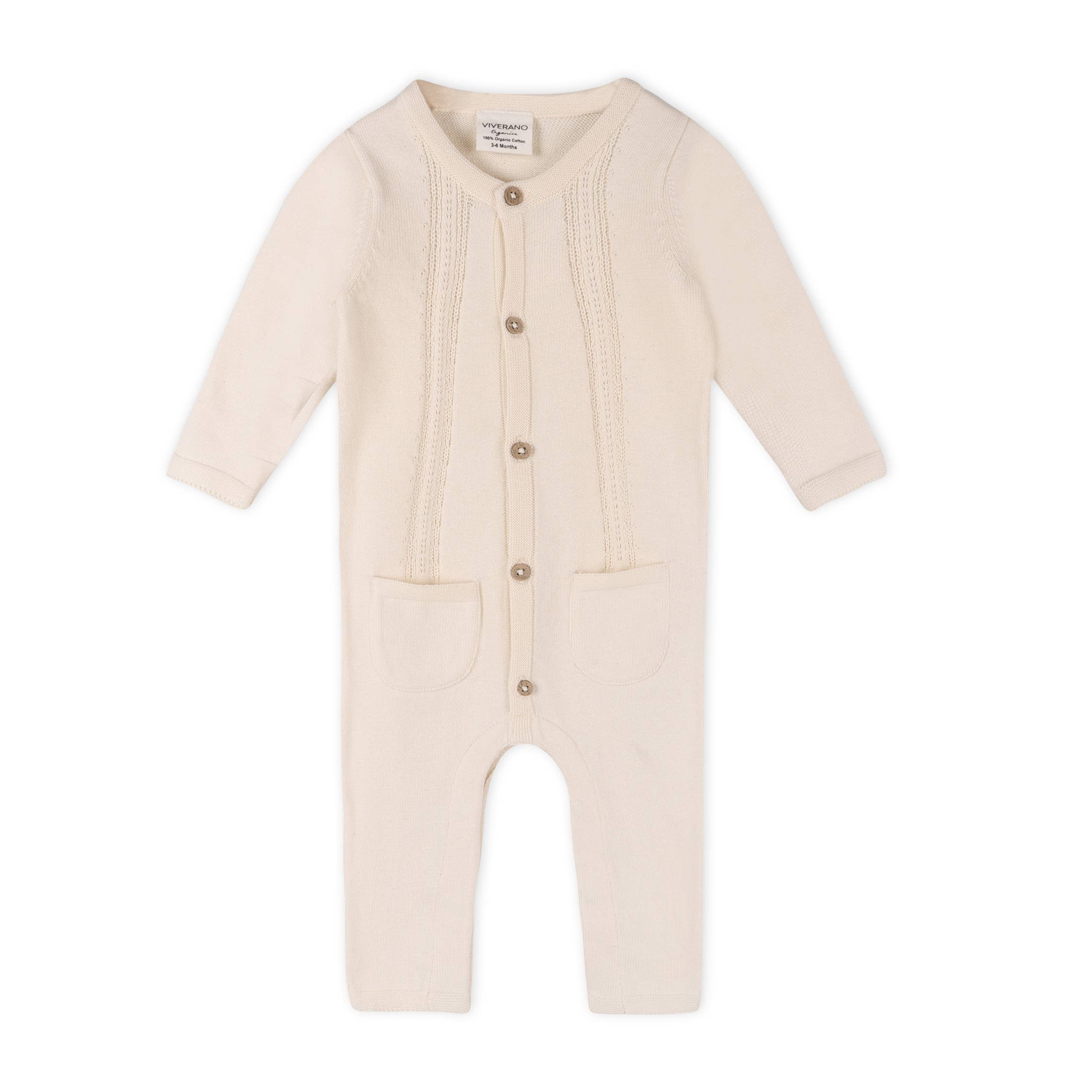 Natural Pointelle Sweater Knit Pocket Baby Jumpsuit