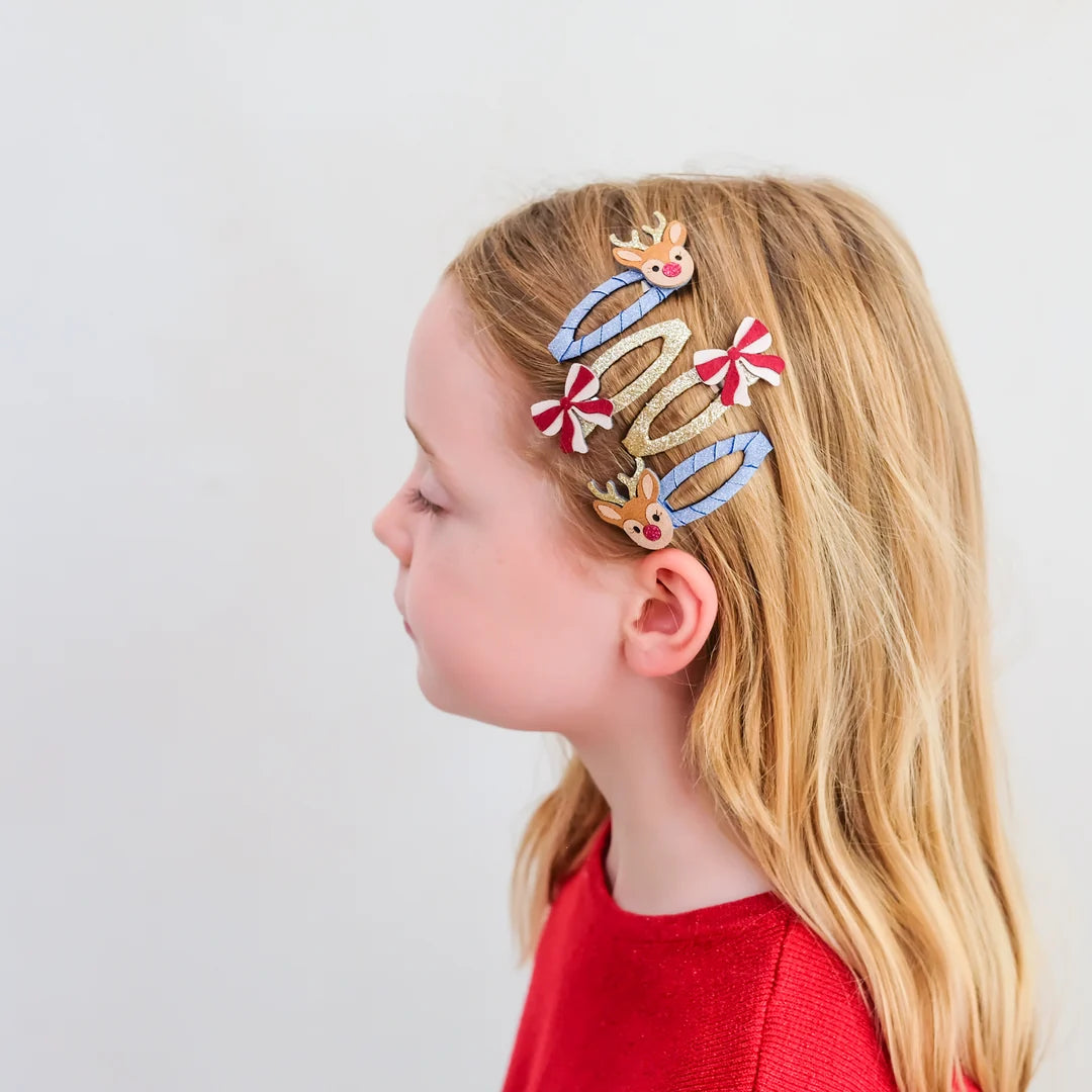 Rudolph And Bow Hair Clips