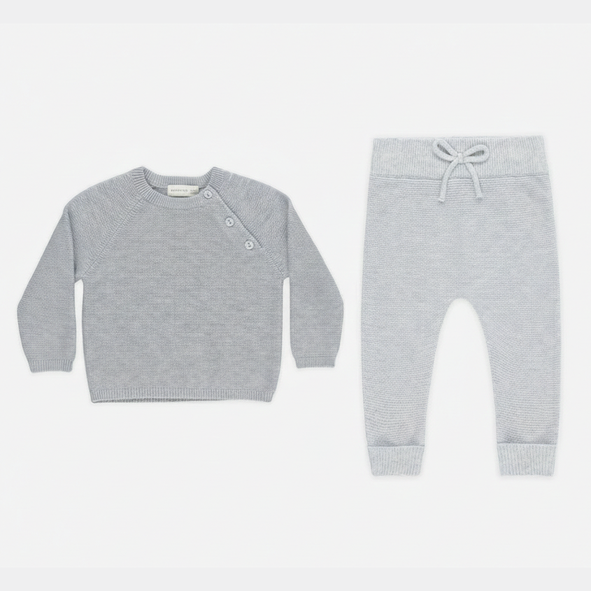Baby & Toddler 2-Piece Dusty blue Fine Knit Sweater and Ribbed Pant Set