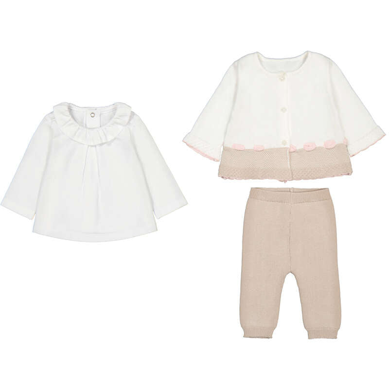 Baby Girl 3-Piece Beige Knit Cardigan Set