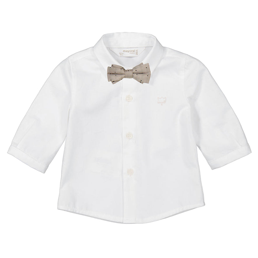 White Long Sleeve Dress Shirt with Bowtie